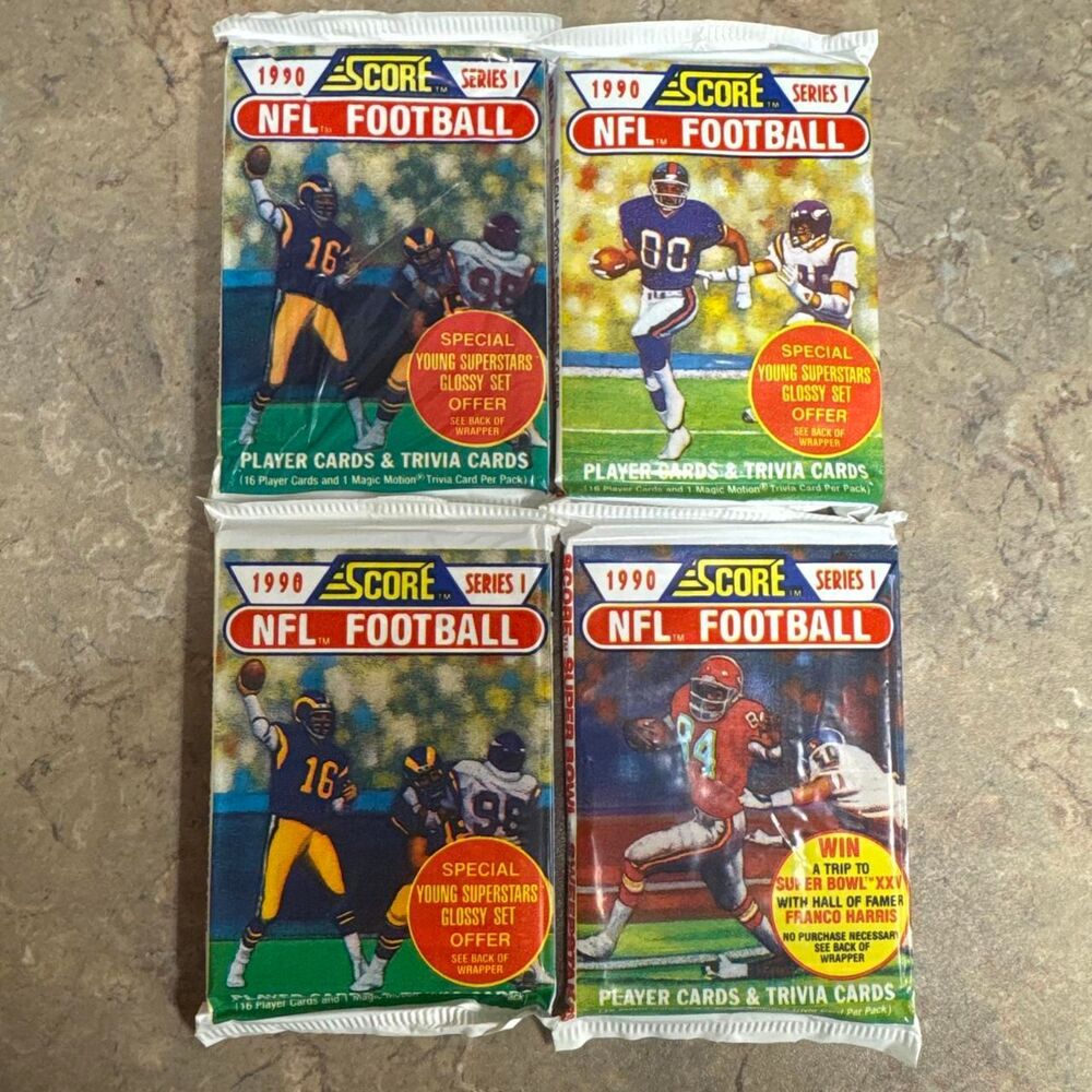 NFL 1990 Score Football Packs of 4